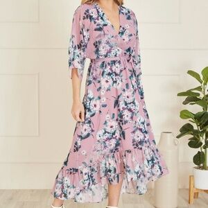 Blush Floral Kimono Dipped Hem Dress